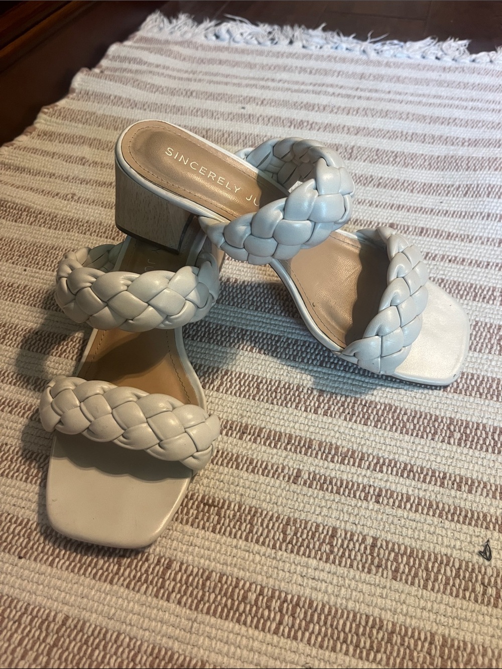 Sincerly Jules Braided Double-Strap Block Heel Sandals in light cream